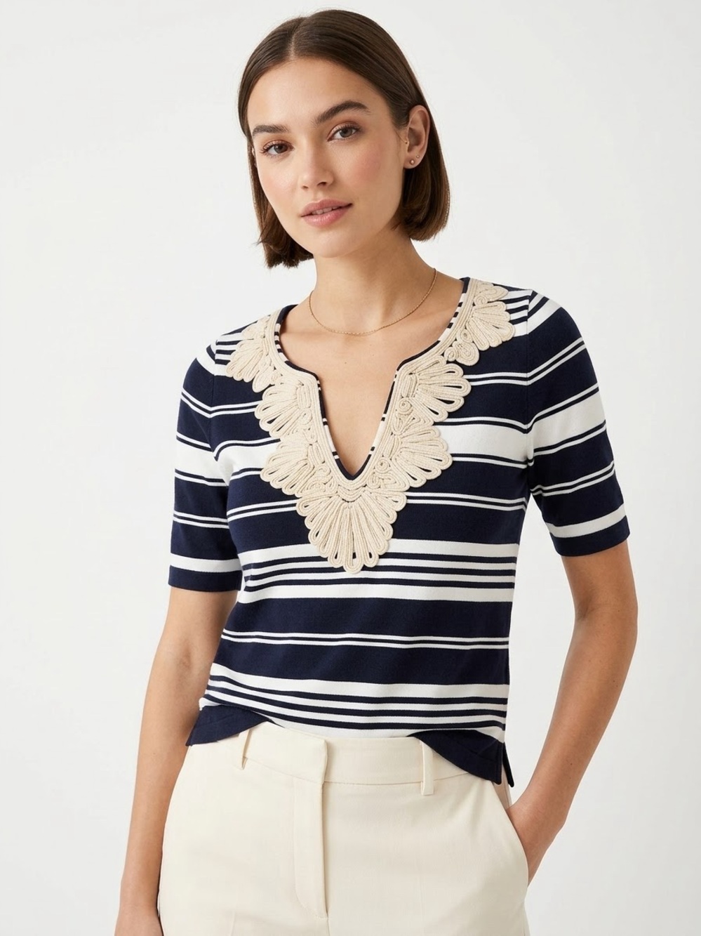 J. Crew Striped Nautical Top Rope Top V-Neck Preppy Old Money Heritage Breton